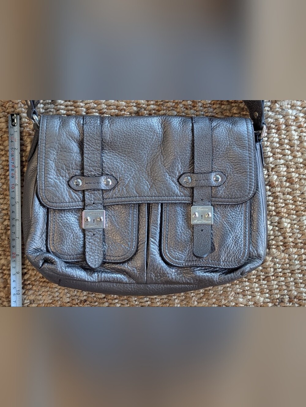 Lauren Ralph Lauren Pewter Leather Crossbody Messenger Bag - Indie Sleeze - Picture 13 of 14